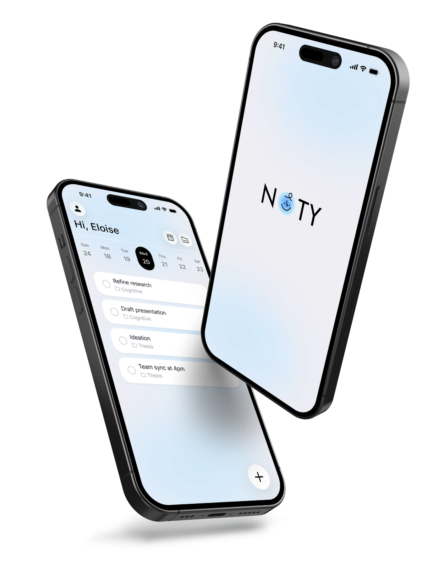 Noty mobile concept: a daily task list and the app’s opening screen